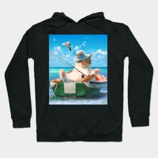 Cute Cat Fishing On Ocean Boat Hoodie